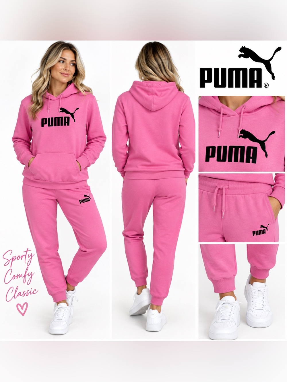 PUMA Women’s Pink Hoodie & Jogger Sweatpants Set Size Large